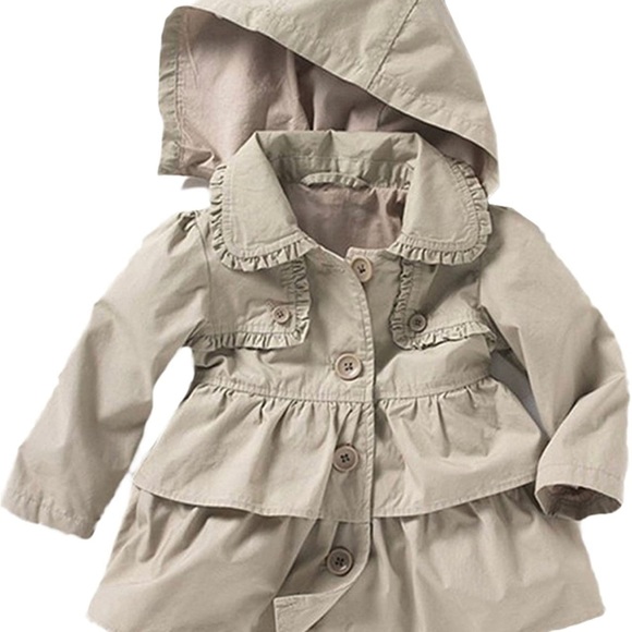 New Girls' Hooded Fancy Trench Rain Coat Toddler 4T Beige